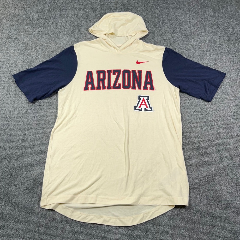 Nike Arizona Wildcats Hoodie T-Shirt Mens M Dri Fit Short Sleeve Cream Navy